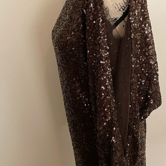 Lauren Ralph Lauren Sequin Evening Dress Brown Mid Shoulderless - Picture 6 of 11